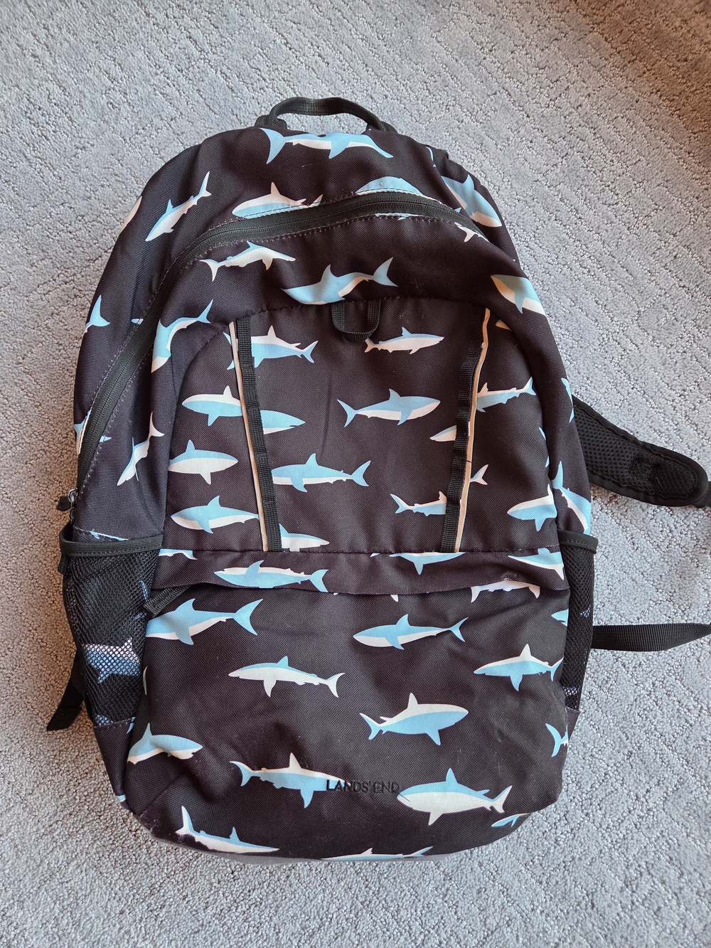 Lands' End Youth Black Shark Print Backpack